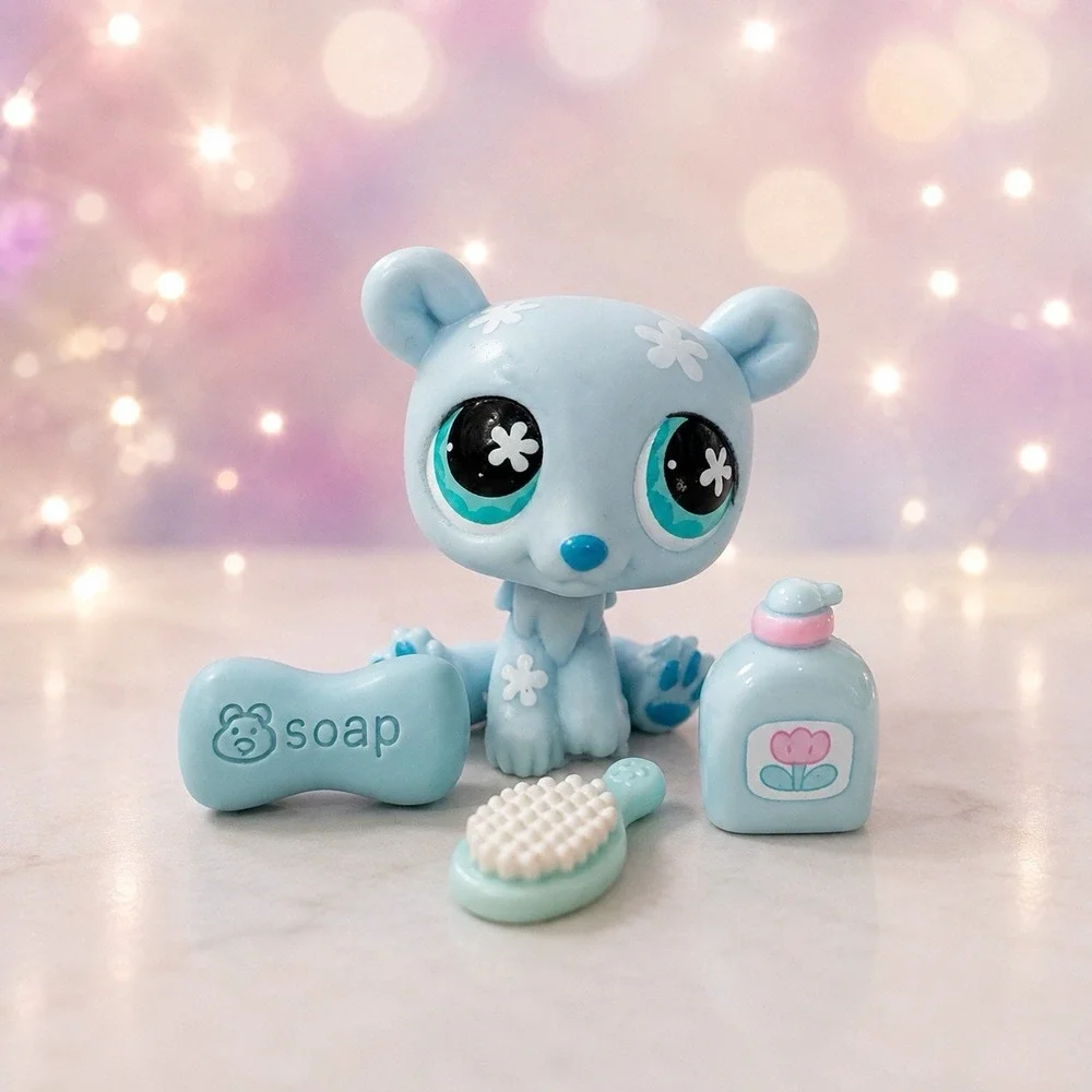 Littlest Pet Shop LPS #646 Blue Bear 2008 Gen 2 Bath Grooming Accessories Set